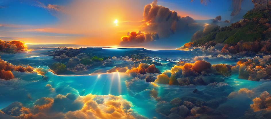 Peaceful Sunrise Seascape: Golden Hour Digital Illustration