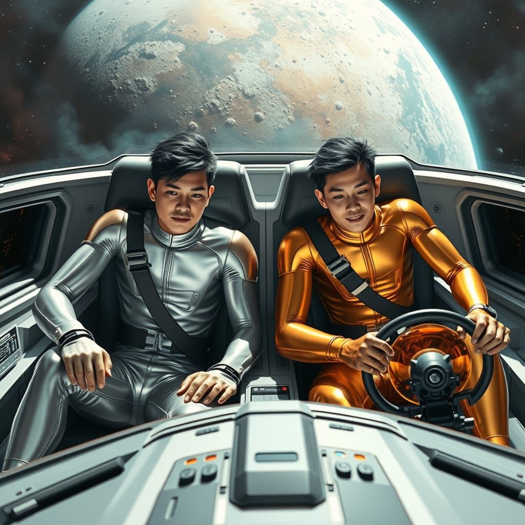 Asian Pilots Orbiting Alien Planet in Spaceship