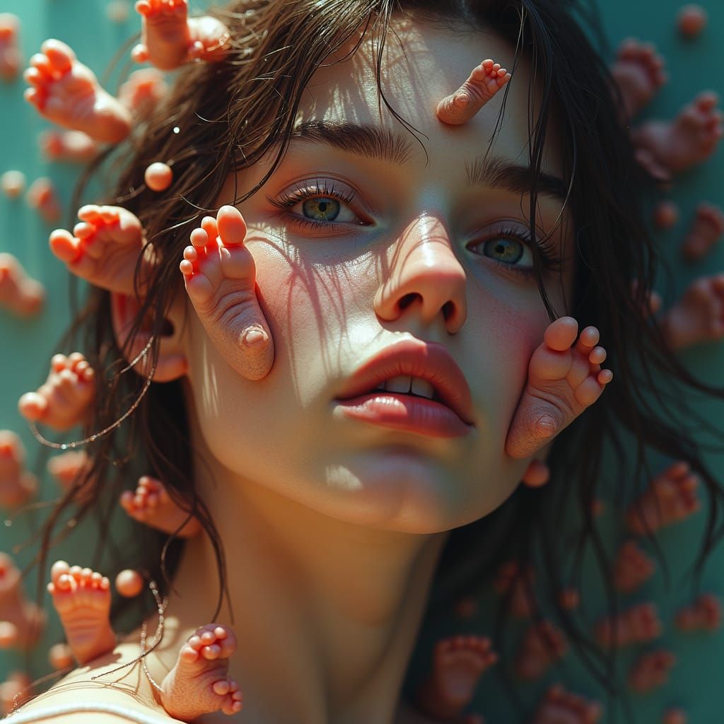 Hyperrealistic Portrait with Toes: Digital Concept Art