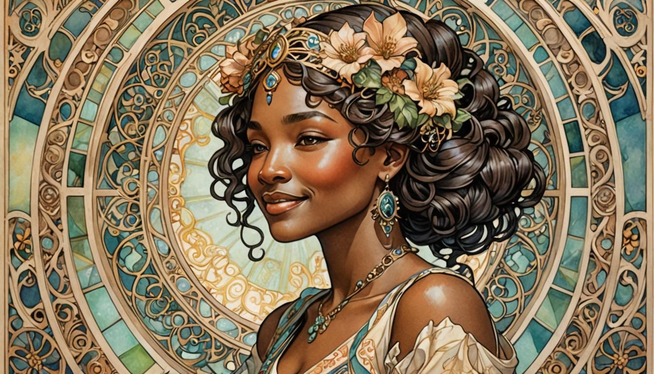 Smiling Woman in Art Deco Watercolor Style