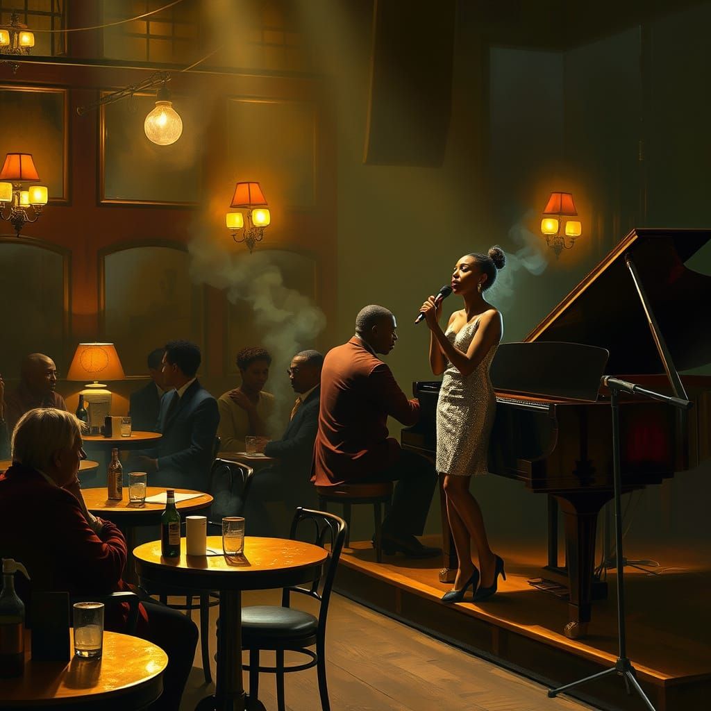 Jazz Club Scene in Vibrant Expressive Style