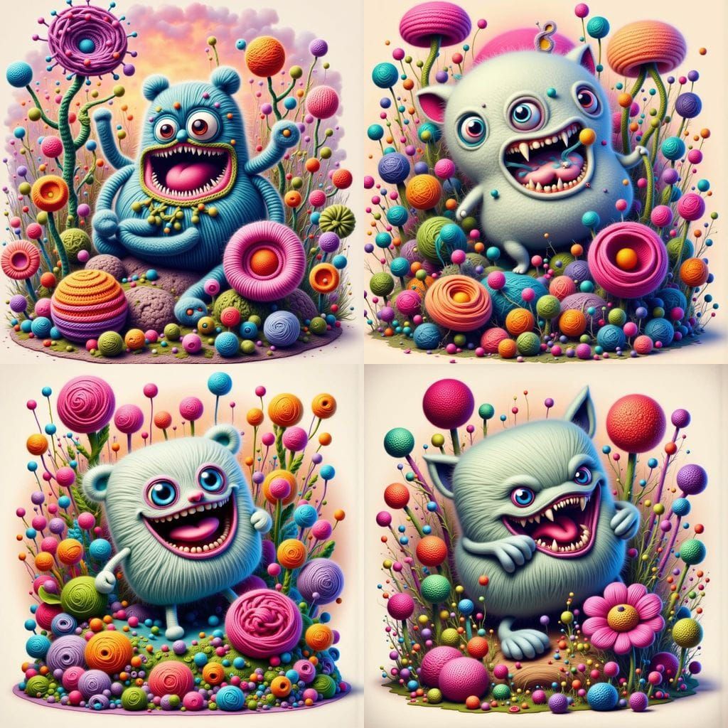 AI Generated Crochet Pillow Monsters