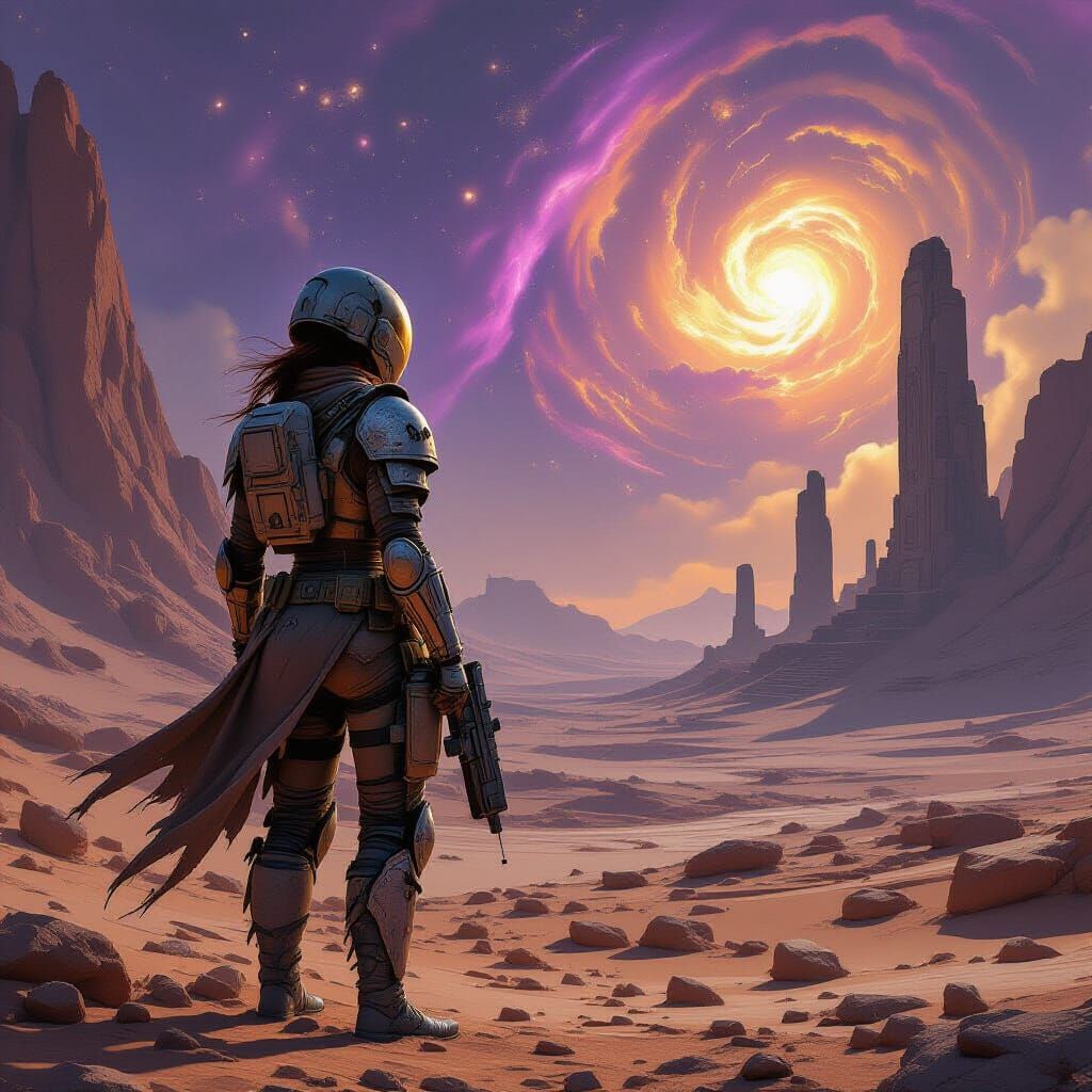 Lone Soldier on Alien World in Realistic Concept Art Style