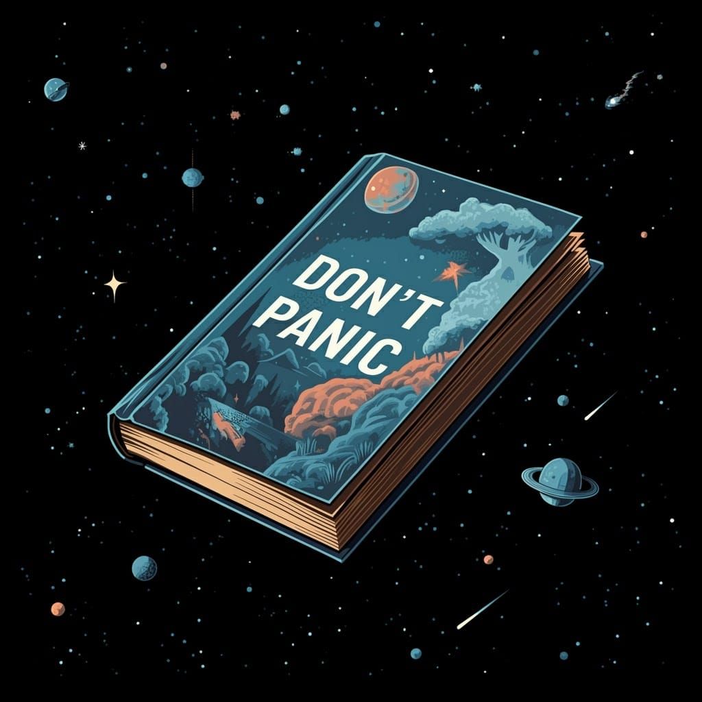 Floating Book in Space with ASCII Art