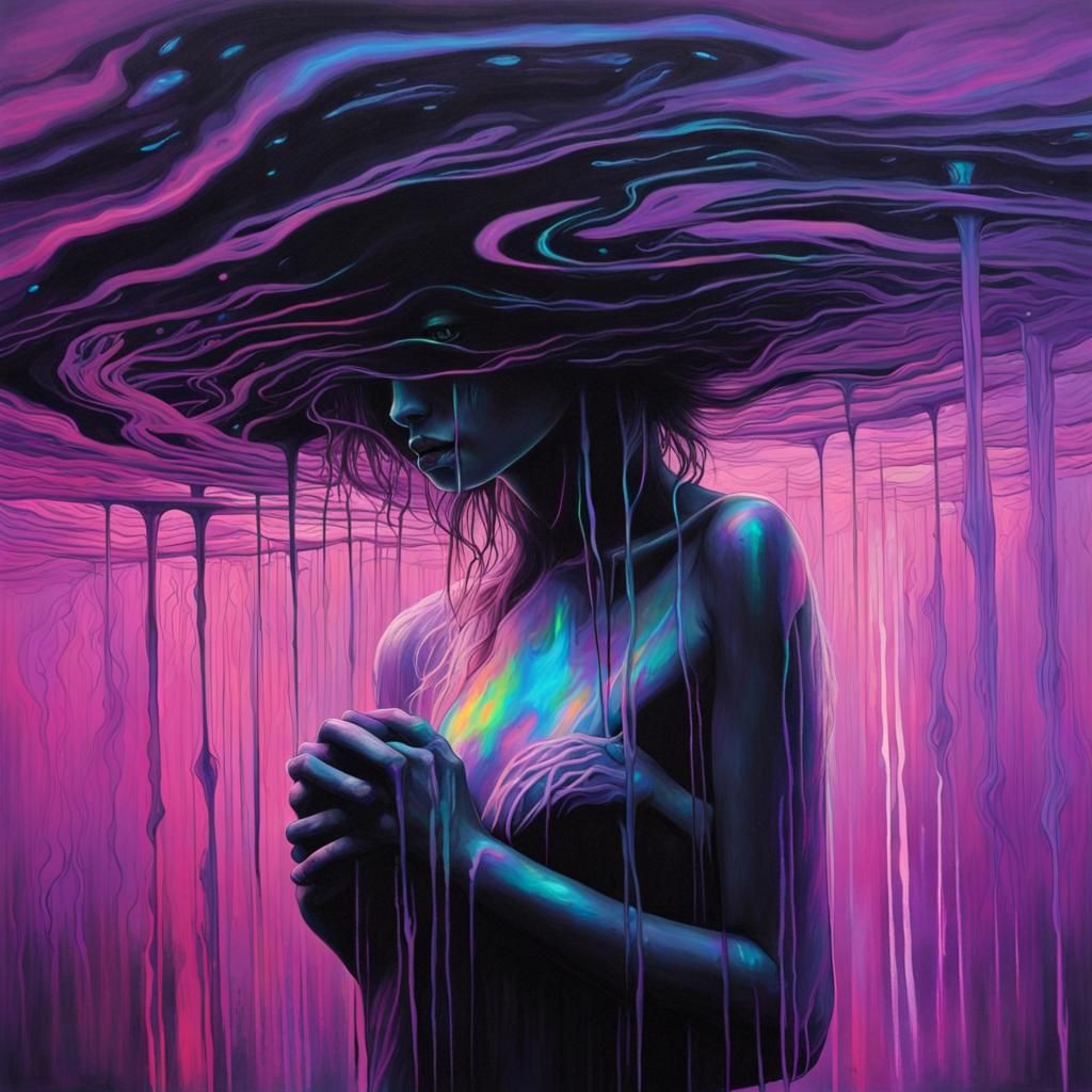 Surreal Holographic Figure in Melting Hurricane Form