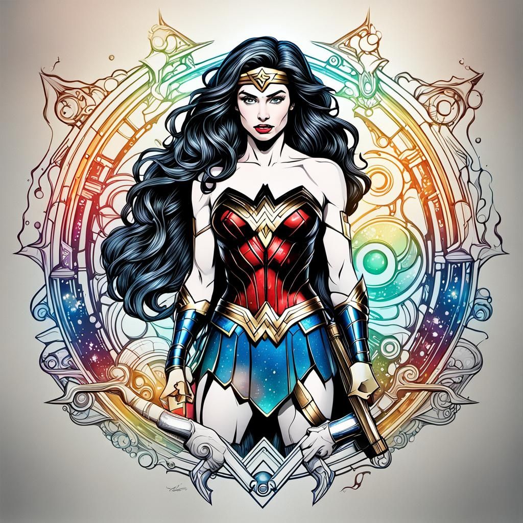 Hyperdetailed Wonder Woman with Rainbow Tattoo in 3D