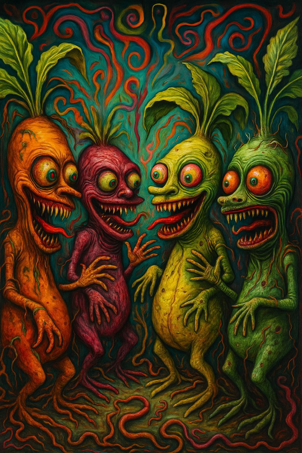 Disturbing, In the lowbrow scary style of Juxtapose Magazine : the psychedelic, surrealist talking vegetables