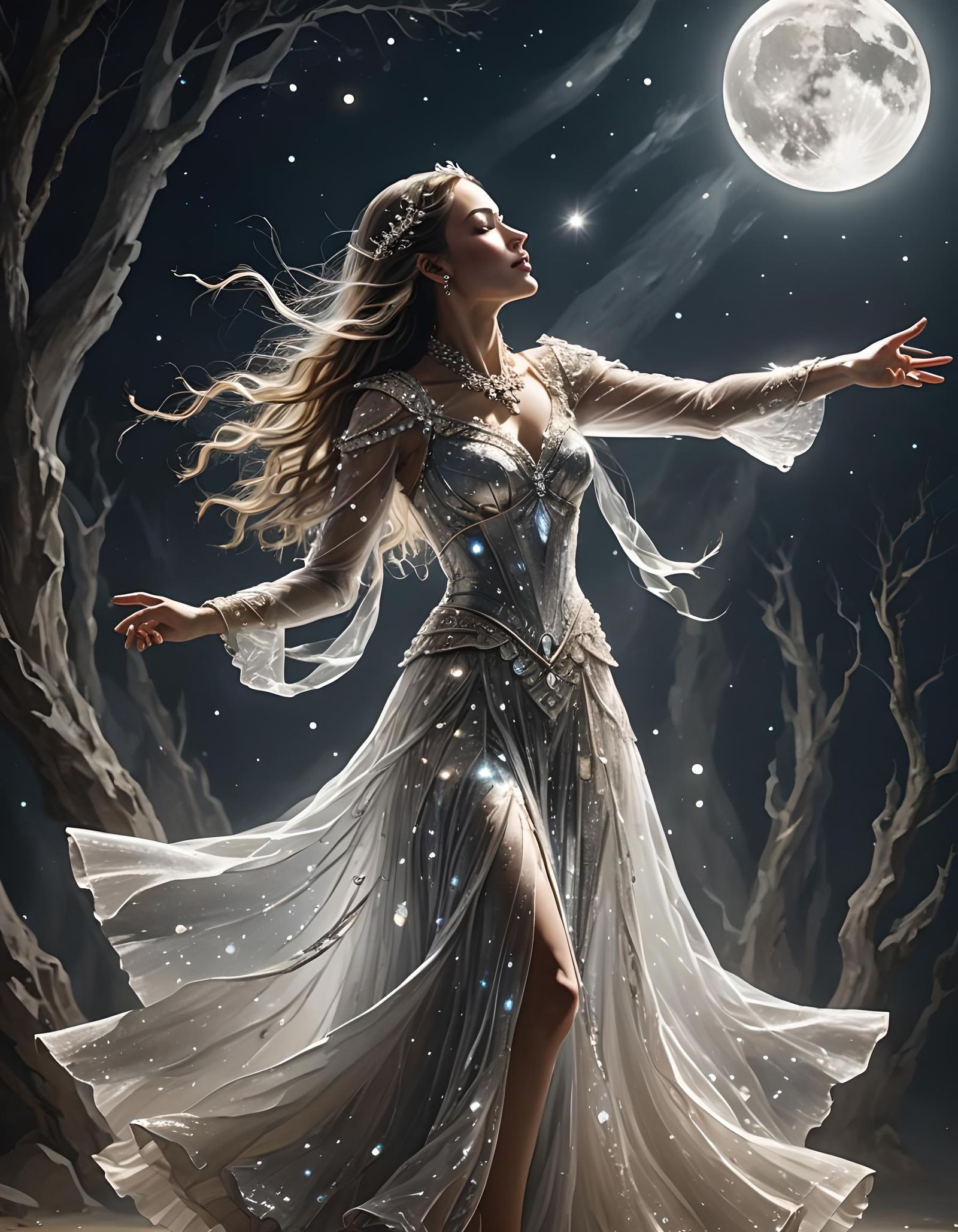 Crystal Woman Dancing in Moonlight