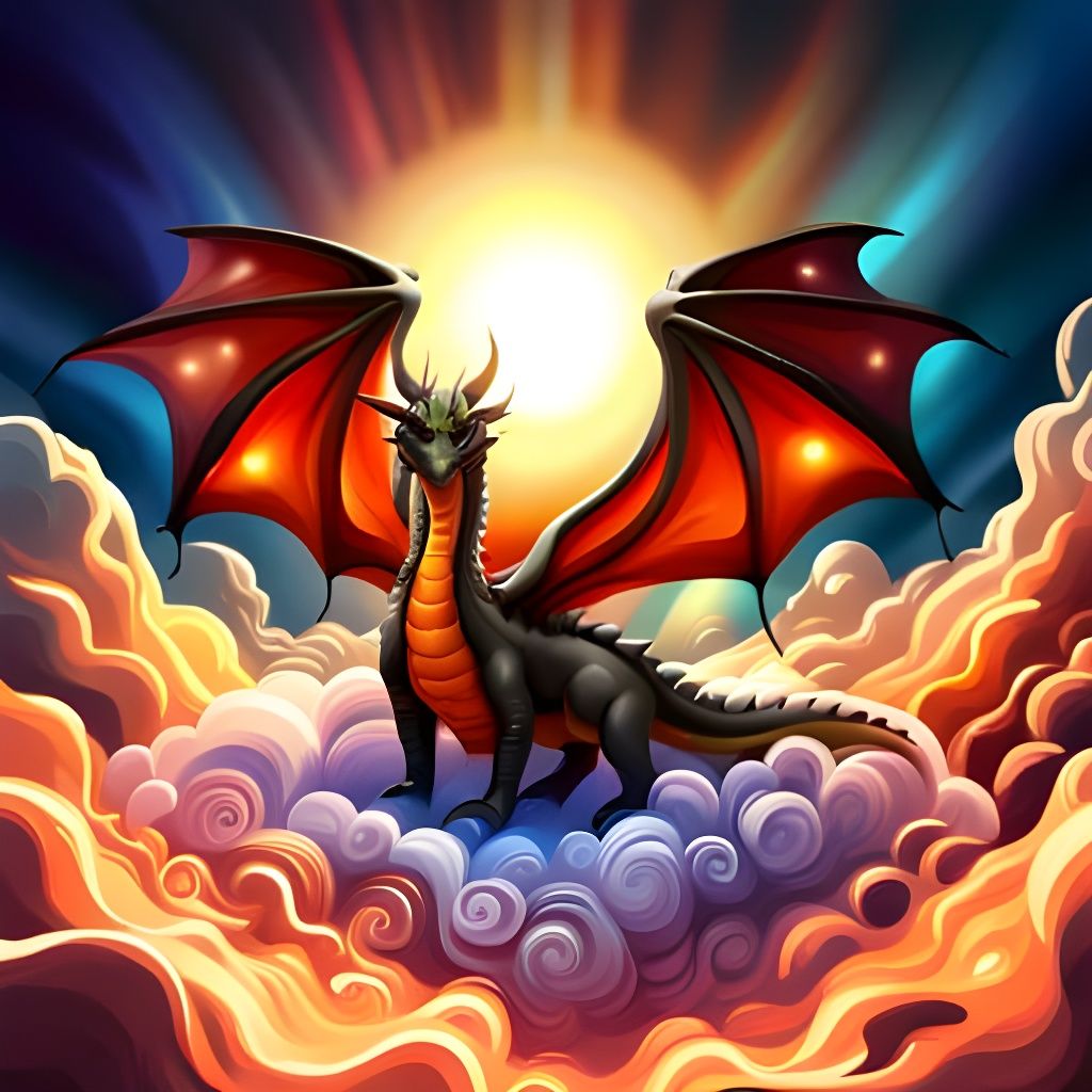 Majestic Black Dragon on Clouds in Digital Painting