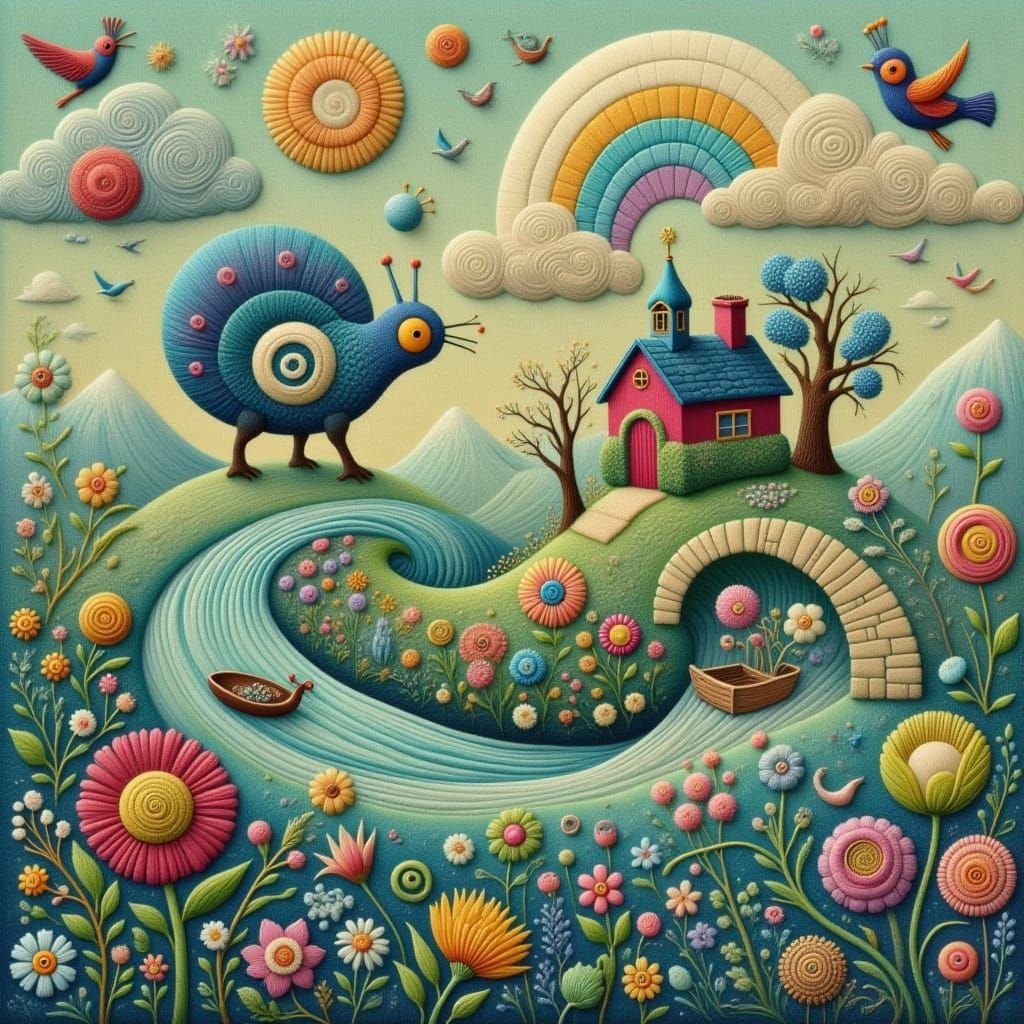 Whimsical Embroidered Cicada in Soft Pastel Hues