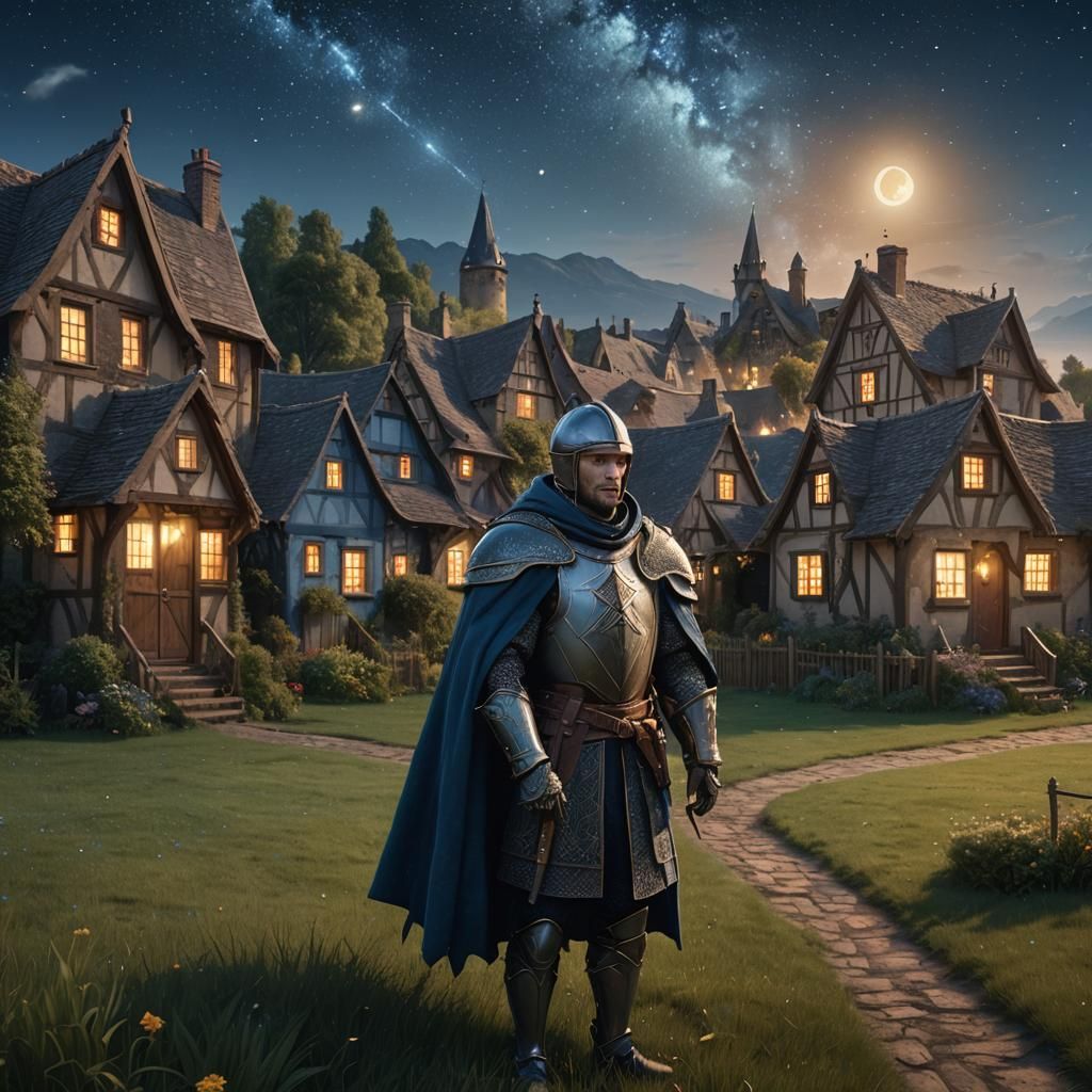 Knight Under Starry Sky: Detailed Matte Painting