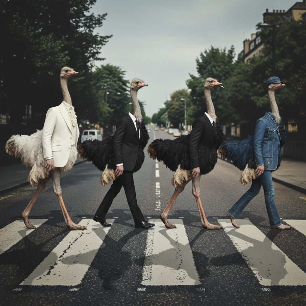 Ostrich Beatles Recreate Abbey Road Cover