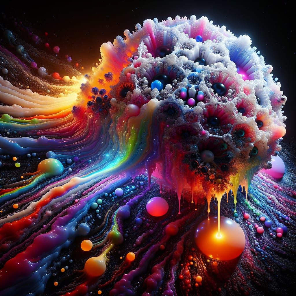 Iridescent Fractal Snowball in Retro-Futuristic Space