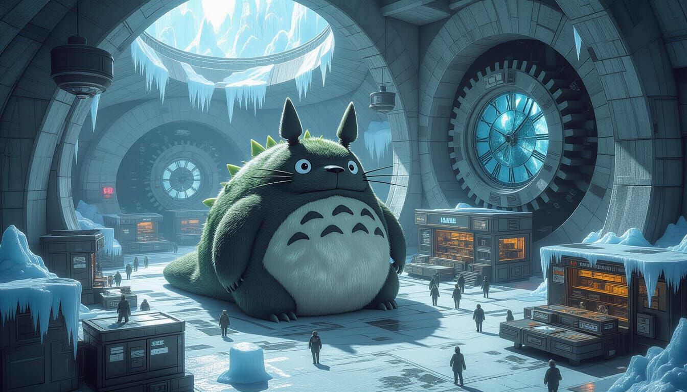 Totoro in Brutalist Alien Slug Market