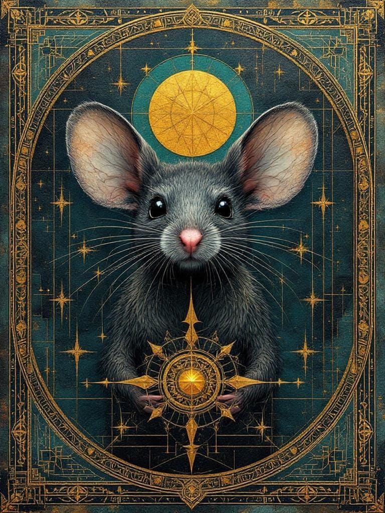 Shy Mouse Surrounded by Stars in Mixed-Media Collage