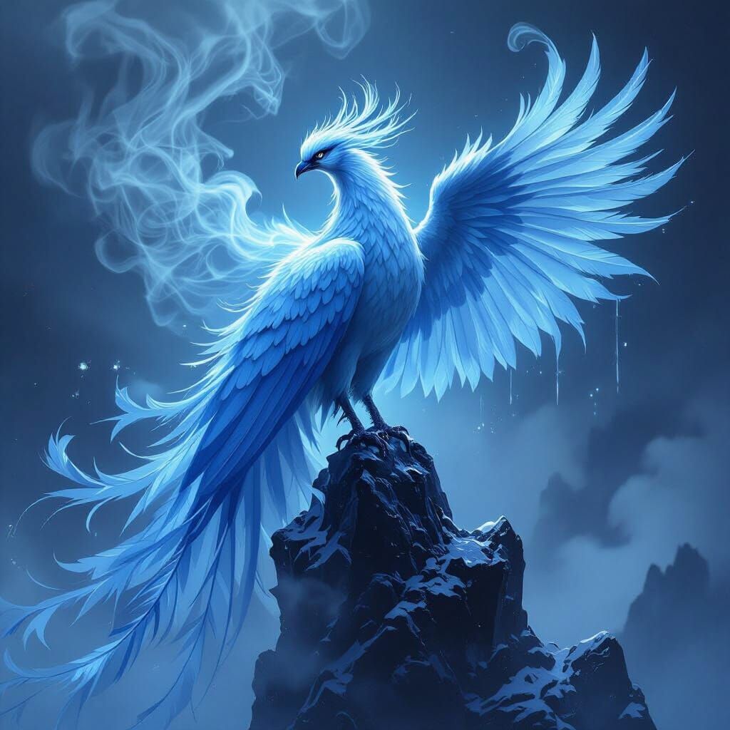 Majestic Ice Phoenix on Obsidian Perch