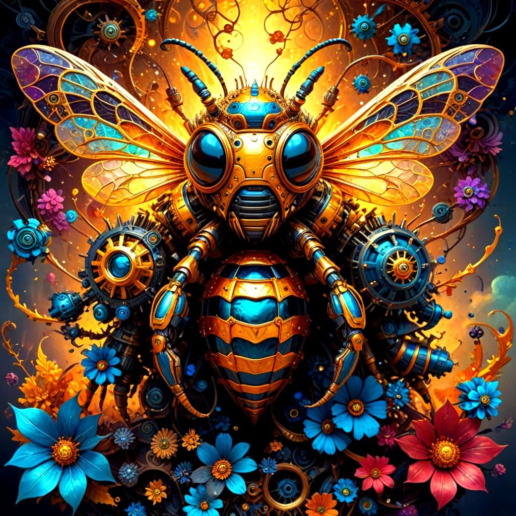 Epic Superhero Bee in a Vibrant Neo-Expressionist World