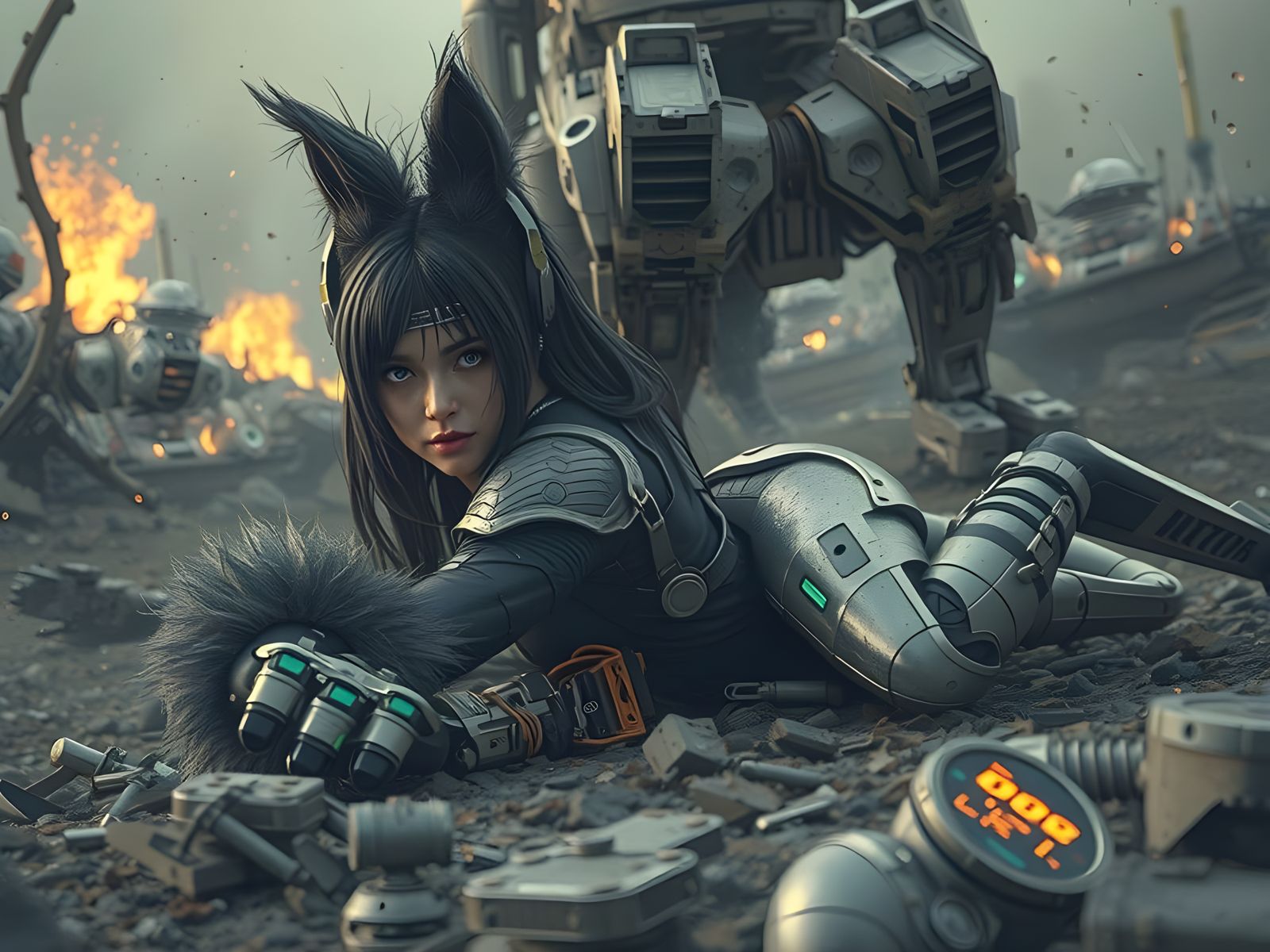 Cyberpunk Furry Warriors in Shattered Metallic Ruin
