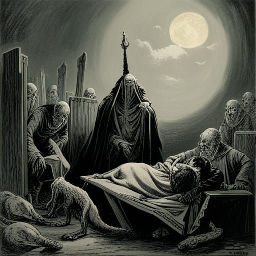Eerie Horror Scene in Gustave Doré Style