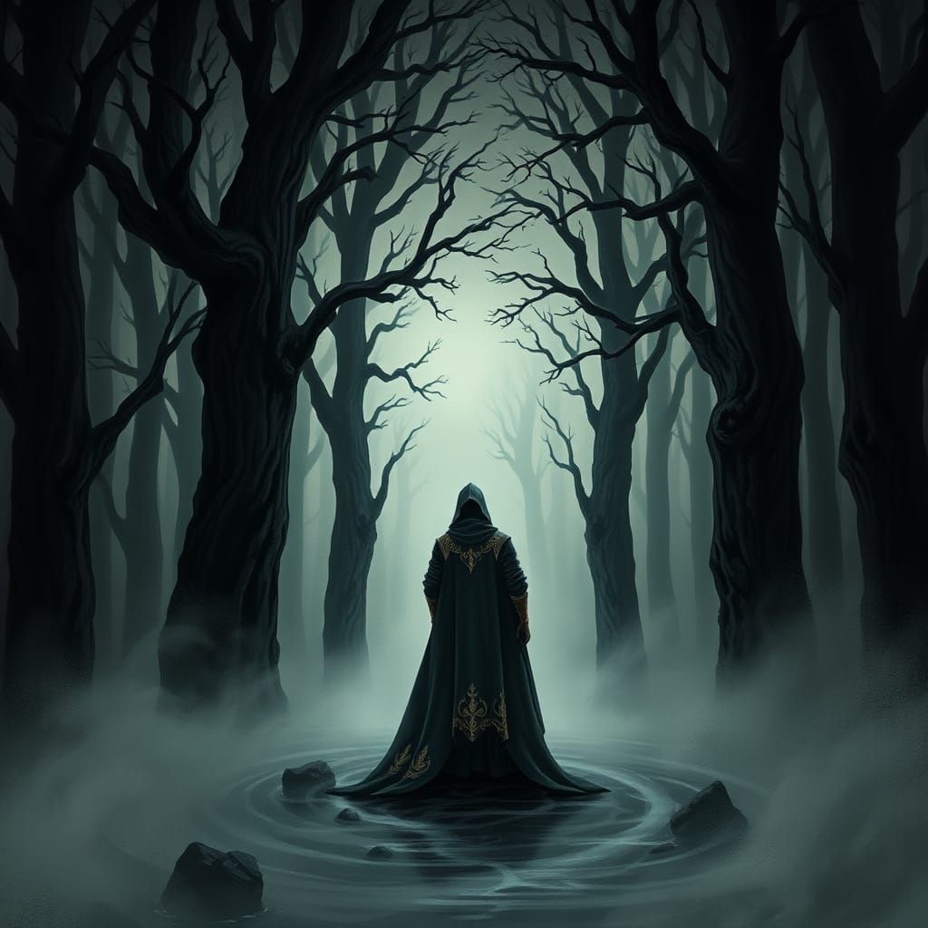 Knight Stands Firm in Dark Forest with Gothic Coat