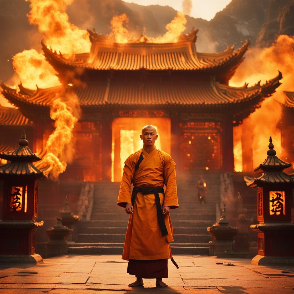 Victorious Shaolin Monk in Burning Temple