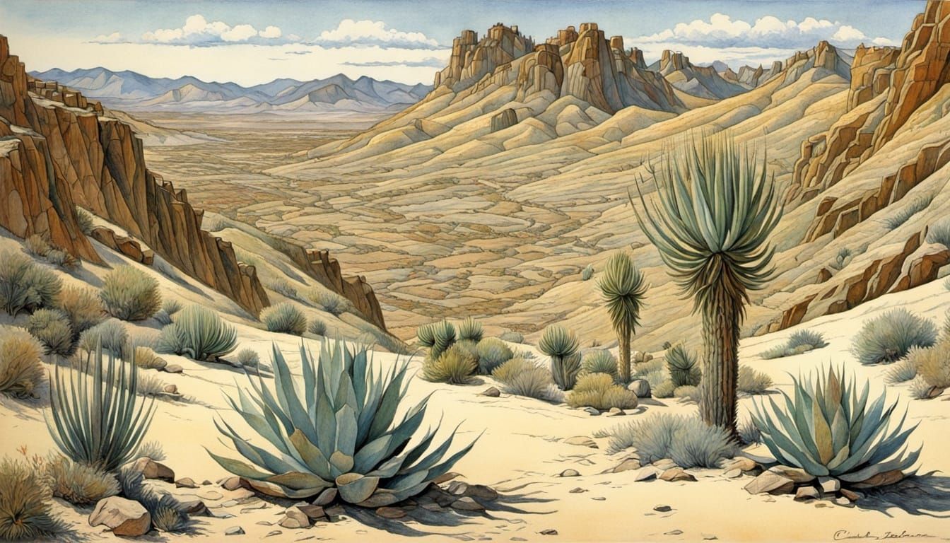 Tabernas Desert Landscape in Watercolor Painting