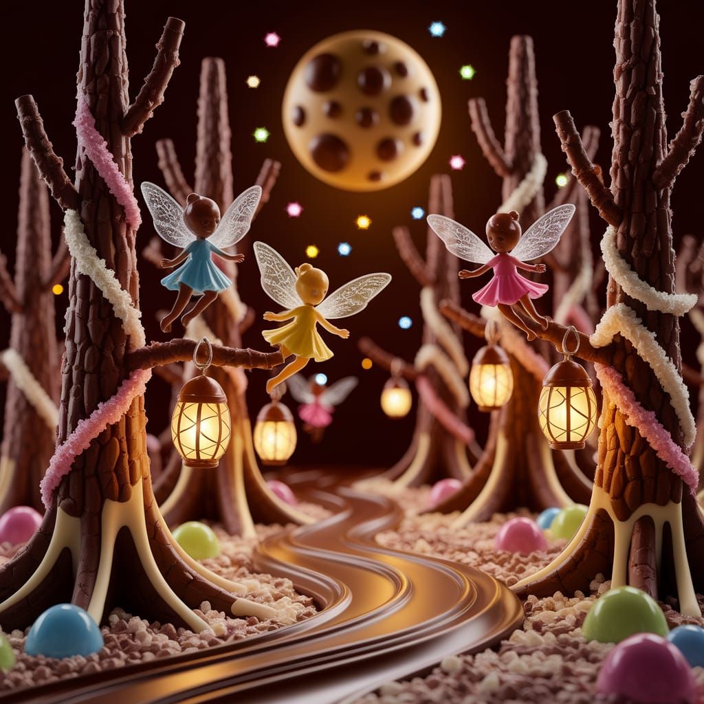 Magical Chocolate Fairy Forest at Night