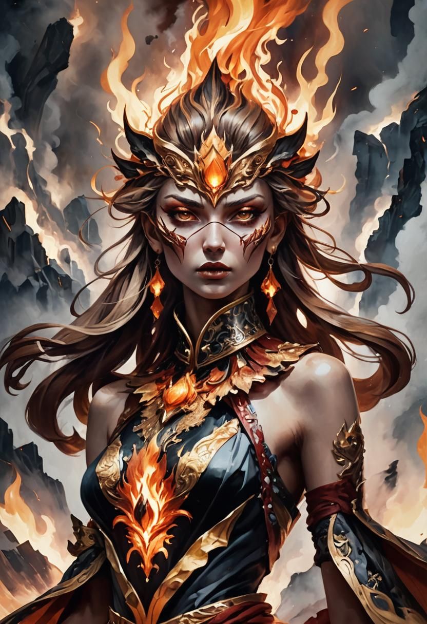 Fiery Woman Portrait in Oil Painting Style