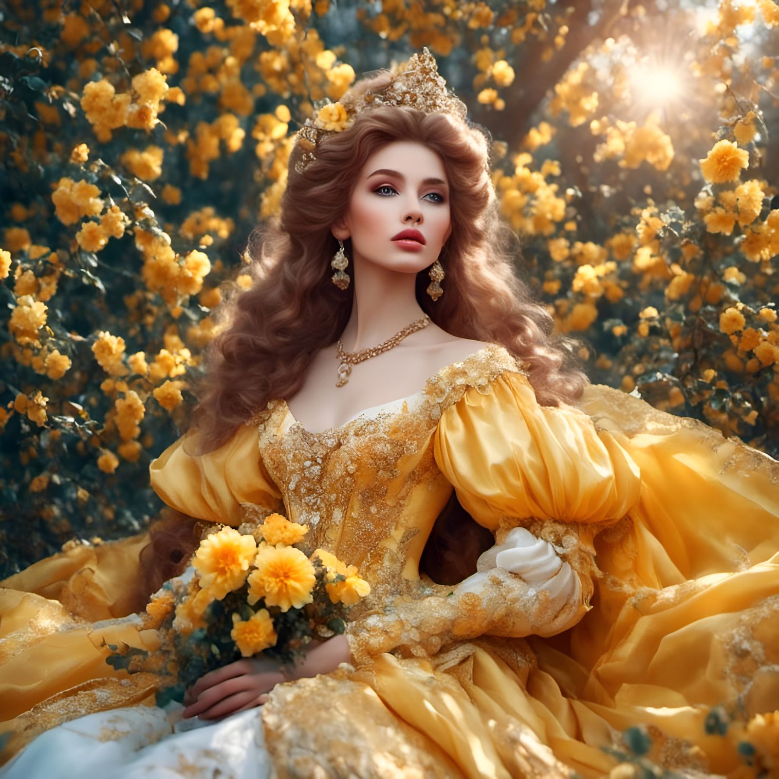 Hyperrealistic Portrait of Princess Belle on Sunny Day
