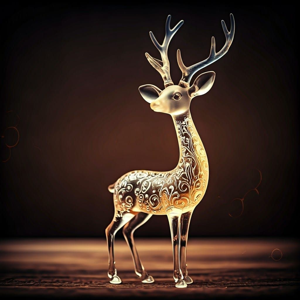 Enameled Glass Deer Figurine in Moonlit Forest
