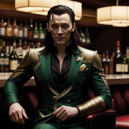 Marvel's Loki in a hotel bar sipping mead
