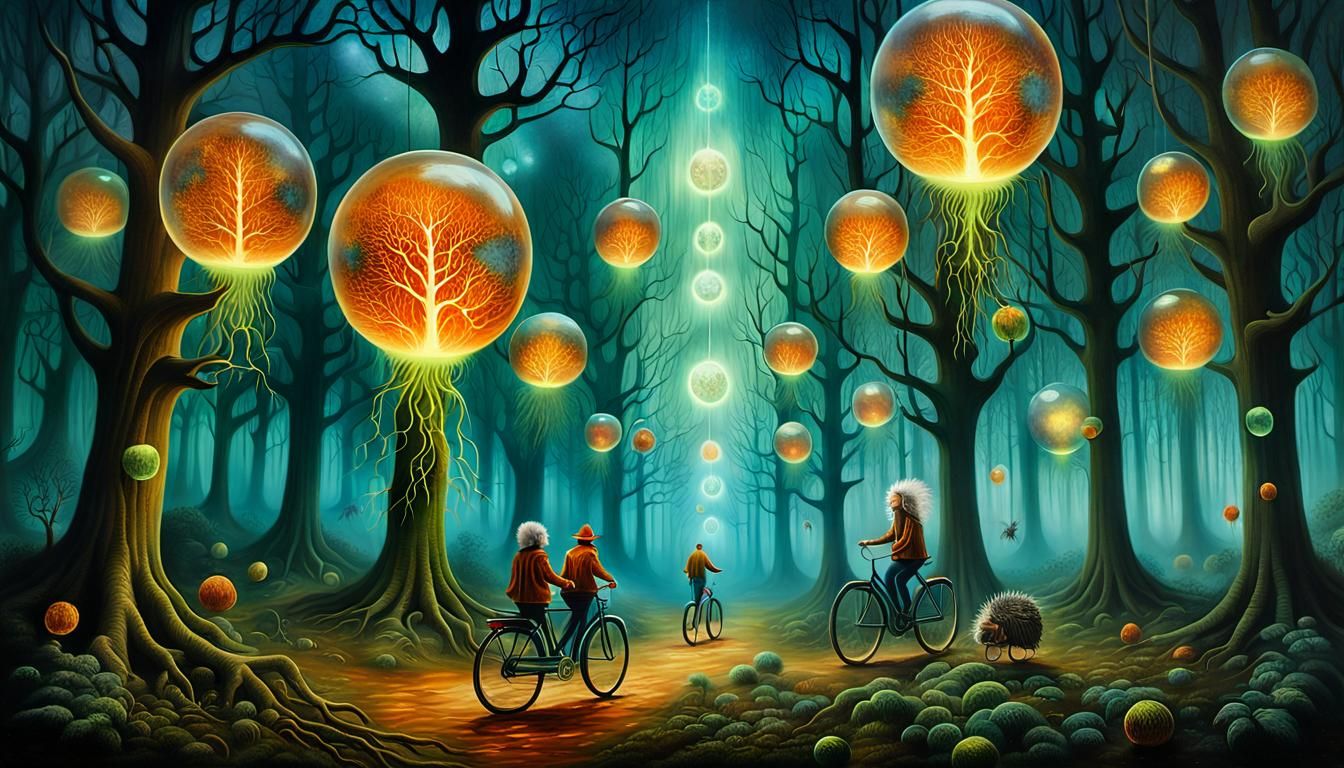 Mystical Forest with Tree Brains in Surreal Style
