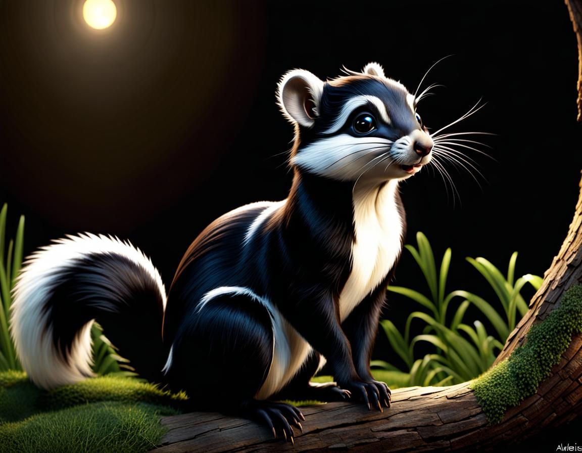 Cute Chipmunk-Skunk Hybrid Animal in Matte Painting
