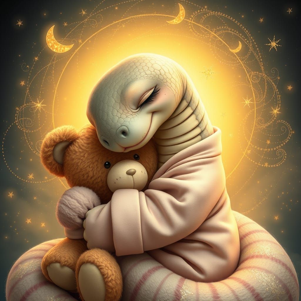 Sleepy Snake in Whimsical Realism