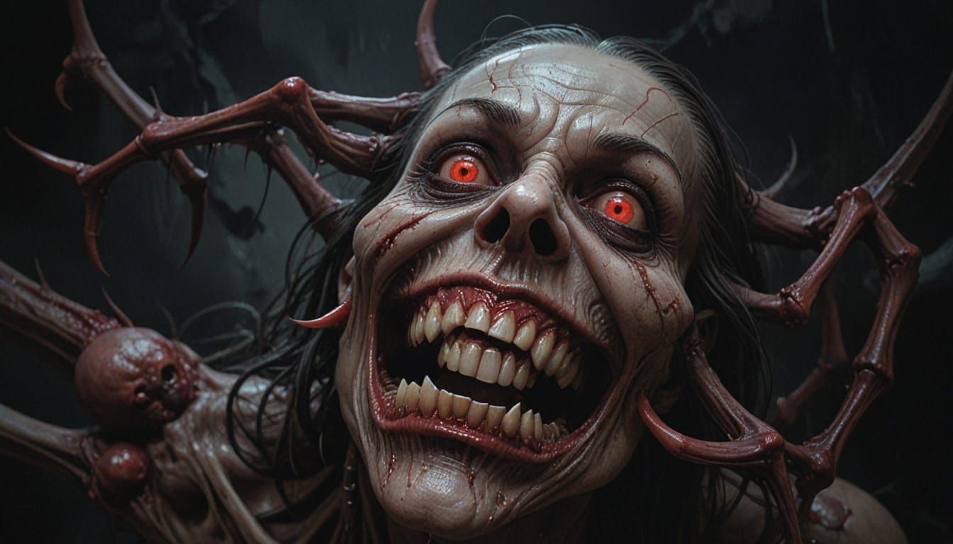 Grotesque Demon Woman in Dark Fantasy Oil Painting