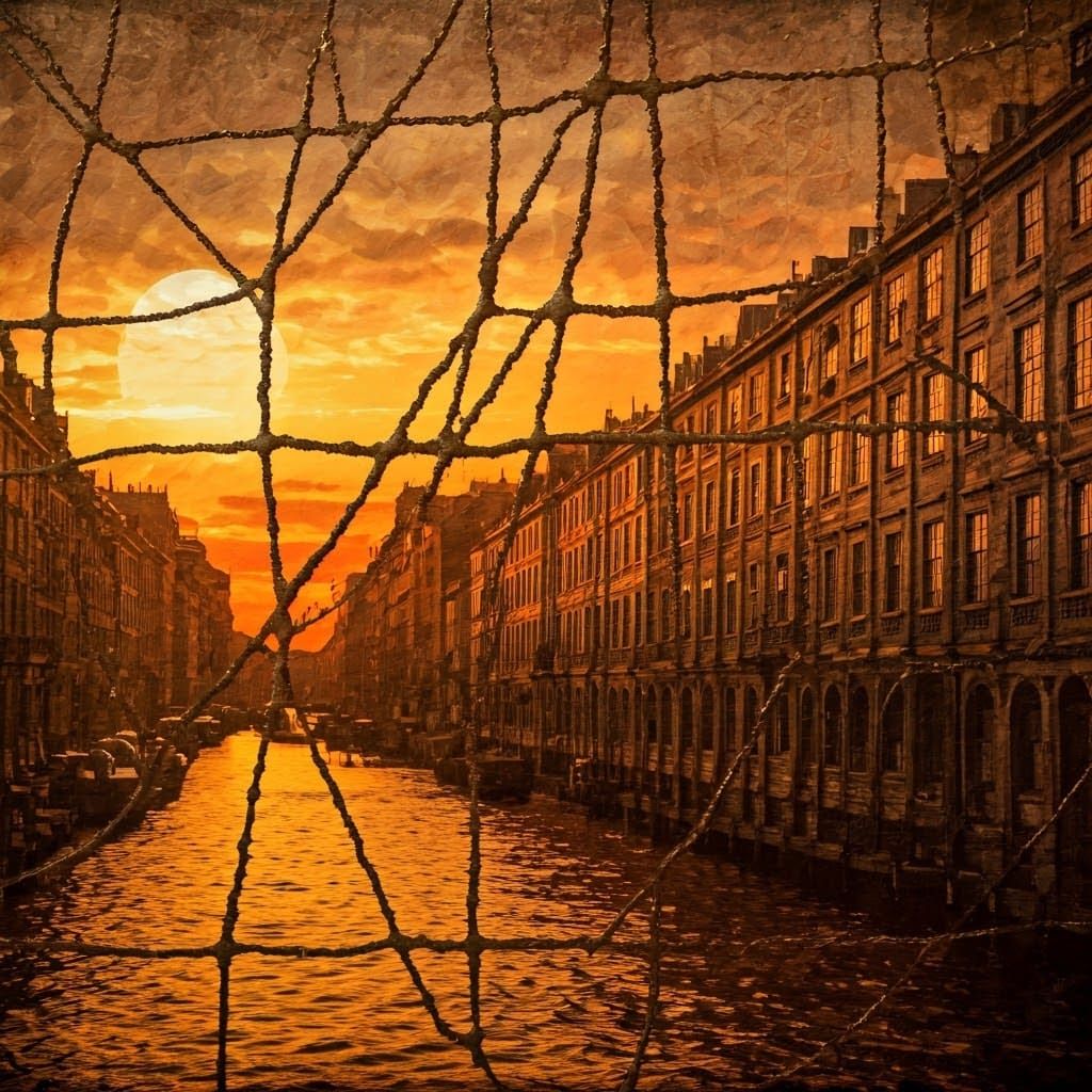 Surreal Cityscape Mosaic in Warm, Earthy Tones