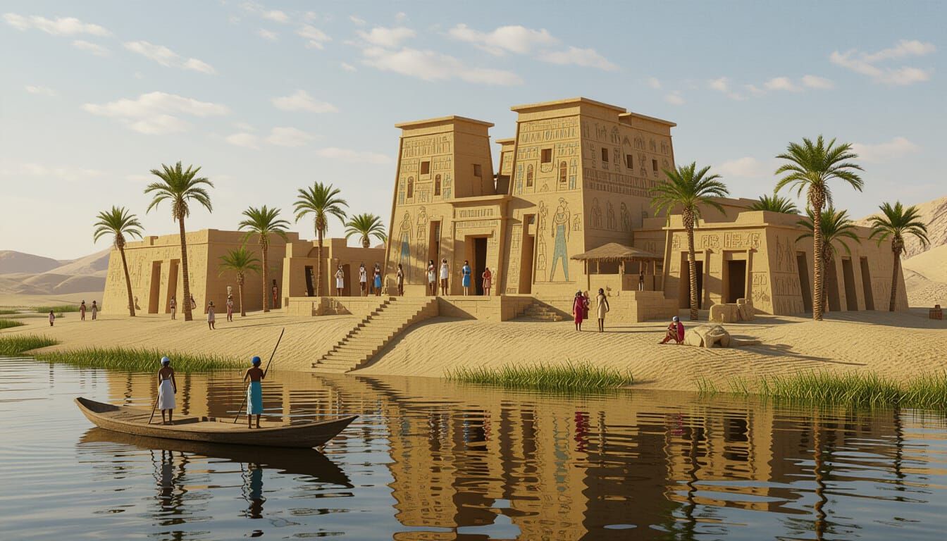 Ancient Egyptian City on the Nile, 5000 BC