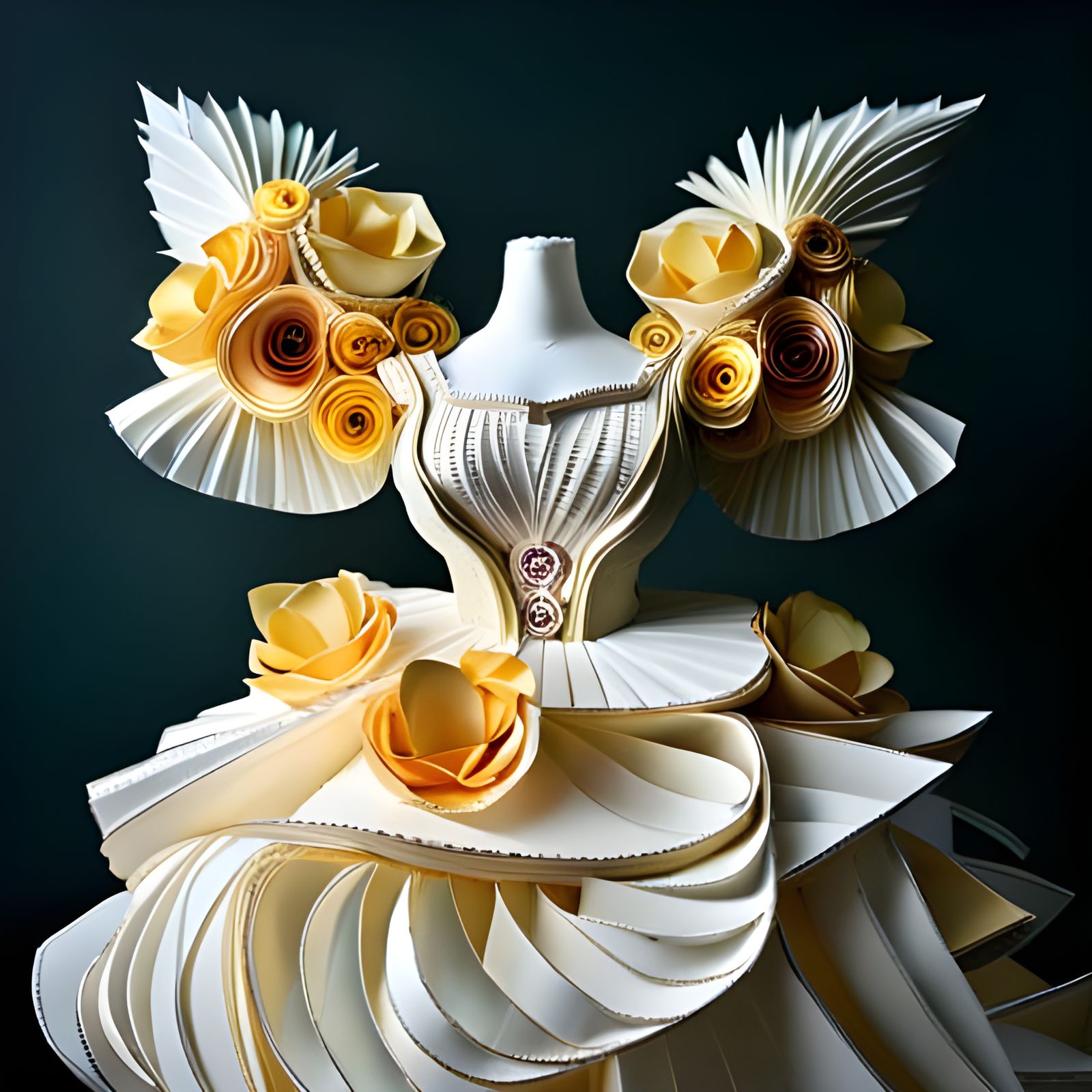 Elaborate Rococo Paper Sculpture Dress in 3D