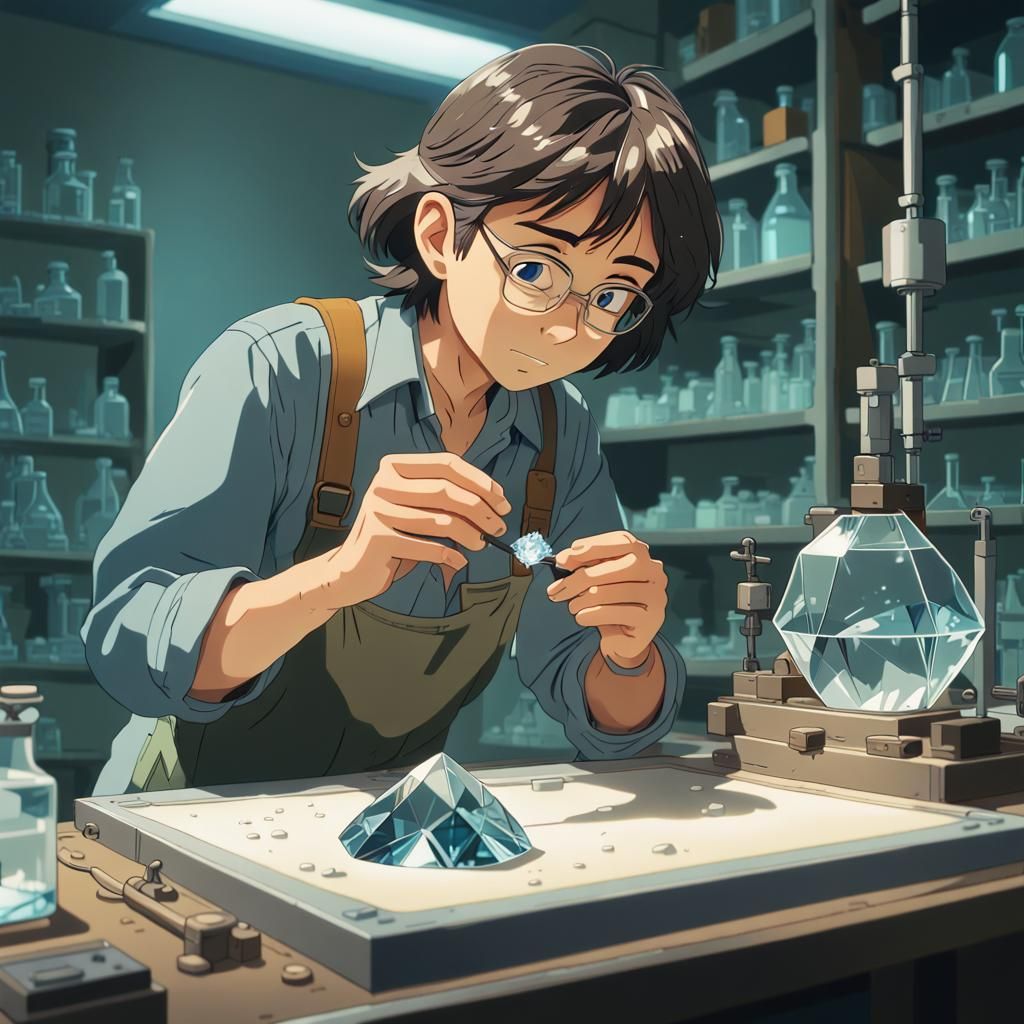 Geologist Inspects Diamond: Studio Ghibli Style