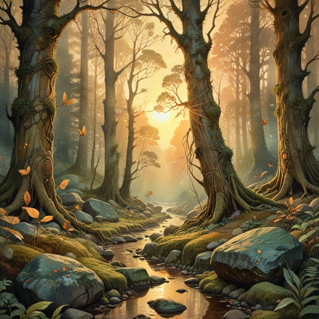 Art Nouveau Earth Absorbs Dying Sun