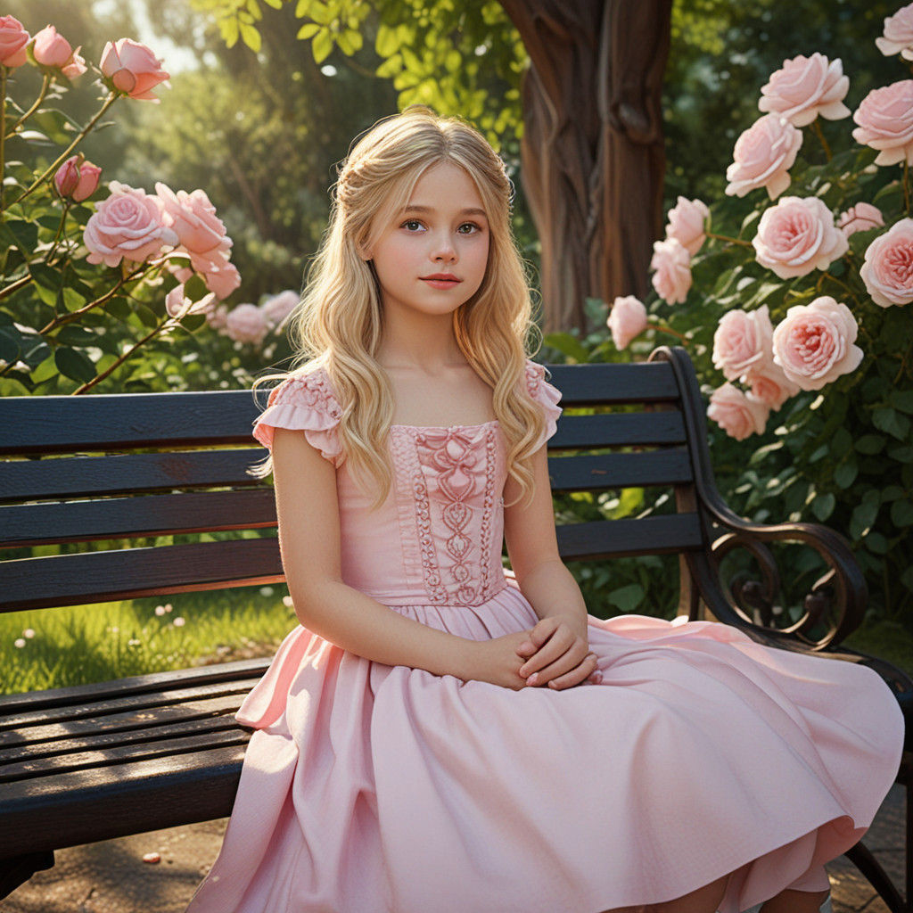 Whimsical Victorian Girl in a Rose-Themed Park, Inspired by...