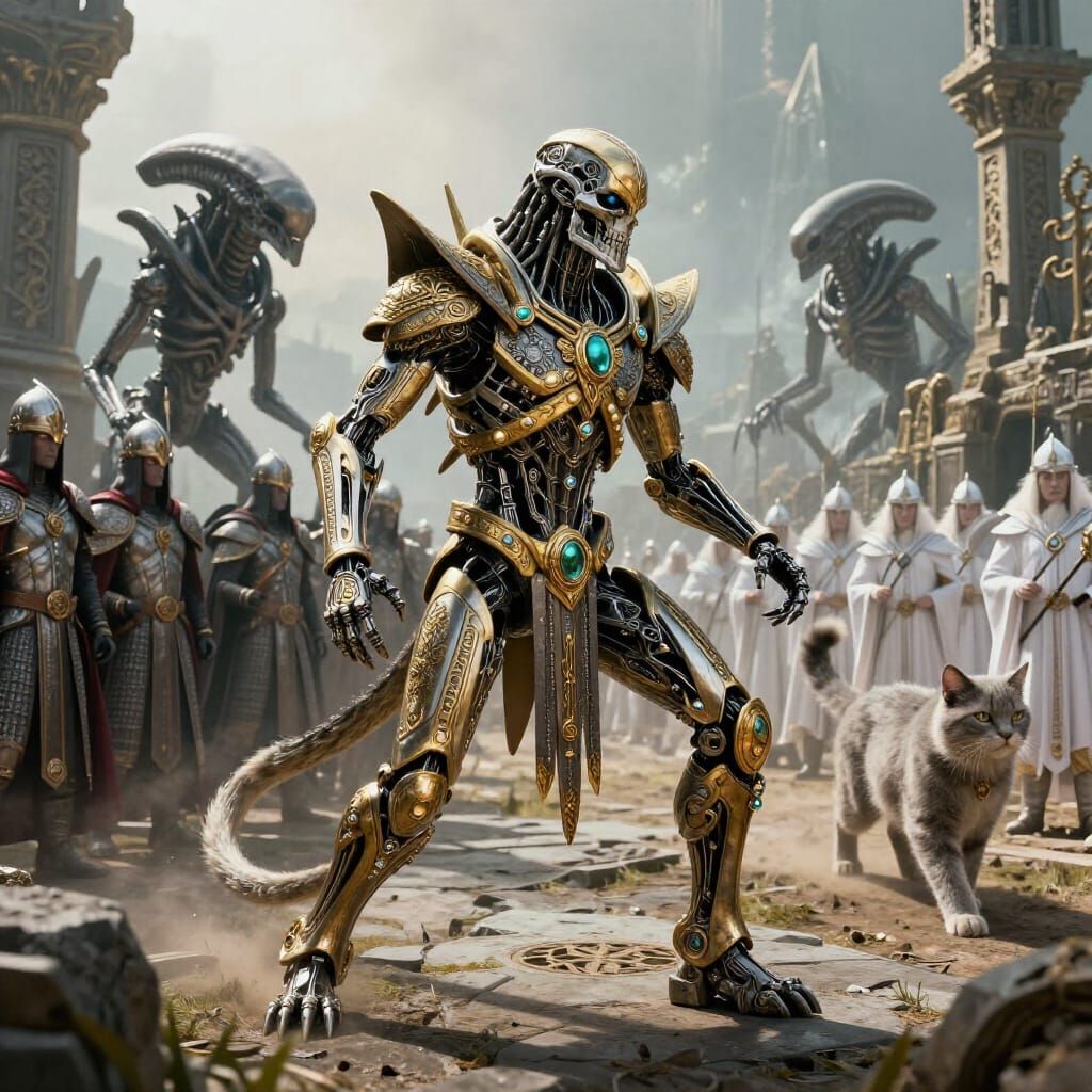 Epic Battle: Terminator Ringwraith vs Xenomorphs in Ruins