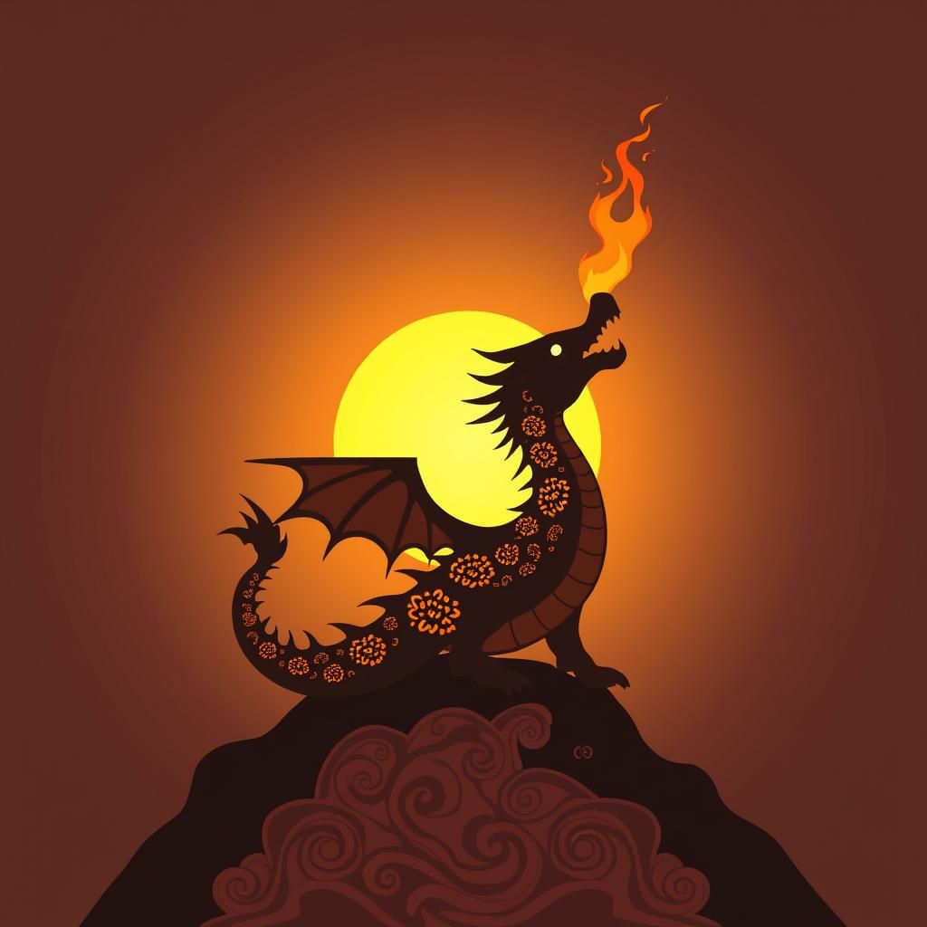 Dragon Silhouette Sets Sun Ablaze: Abstract Vector Art