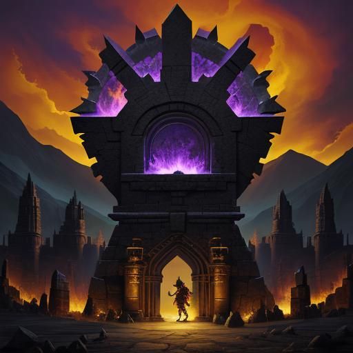 Flaming Golem Guarding Gate of Oblivion