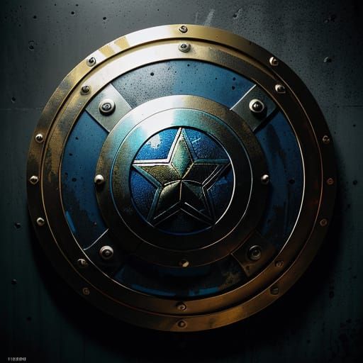 Gritty Metallic Captain America Shield in Vivid High Contras...