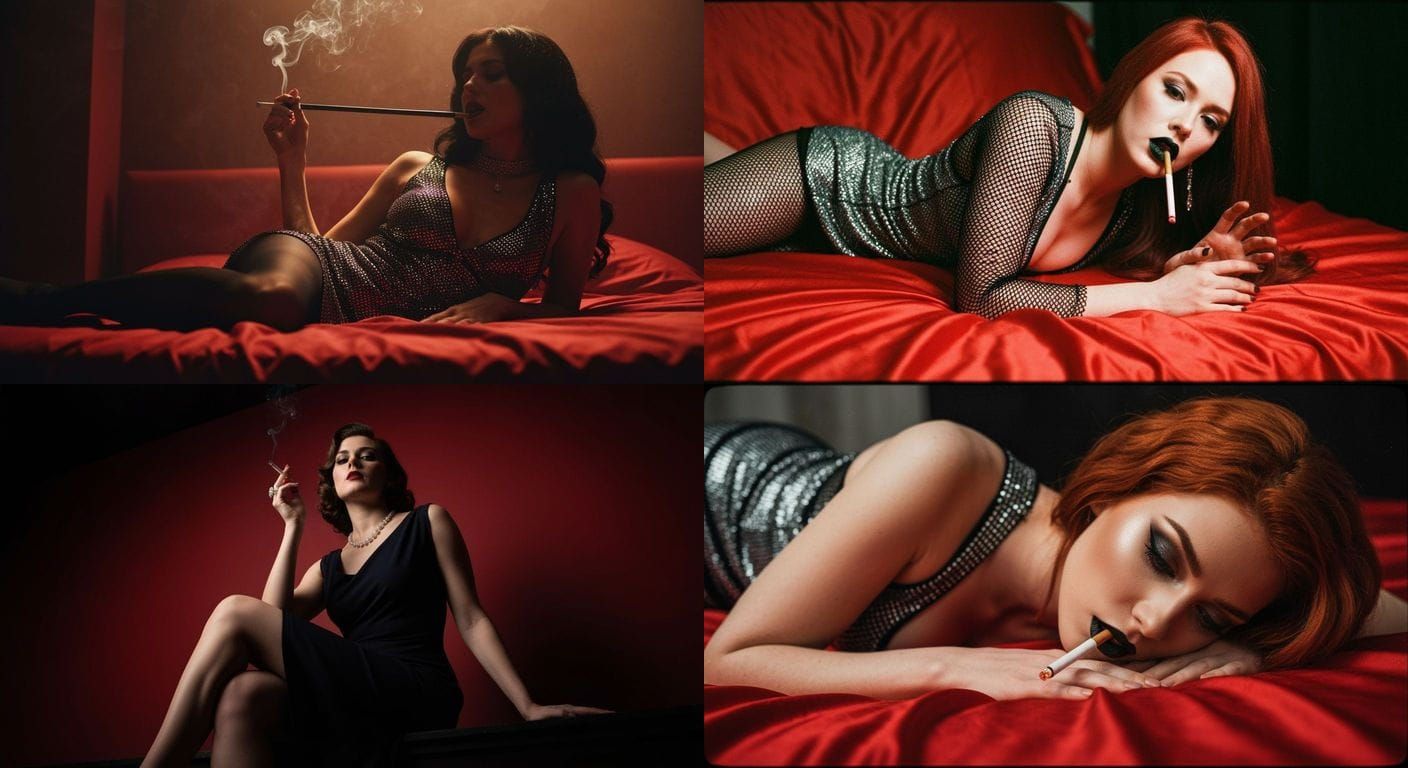 Red-Haired Woman in Mesh Dress, Cinematic Film Still