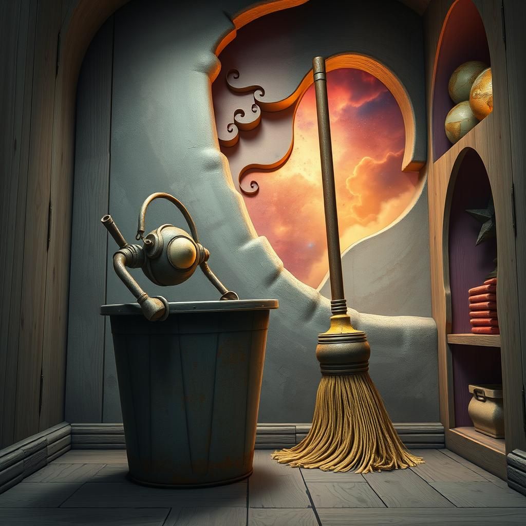 Animated Bucket vs. Mop in Enchanted Closet