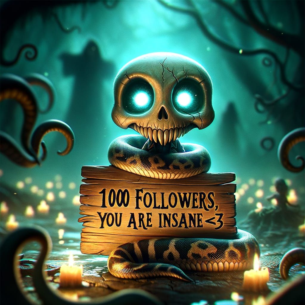 Chibi Snake Coiled Around a Sign for 1000 Followers