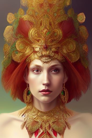 Red Haired Woman with Emerald Headdress