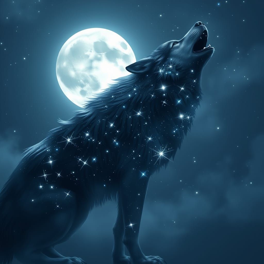 Starlight Wolf Howls at Shattered Moon